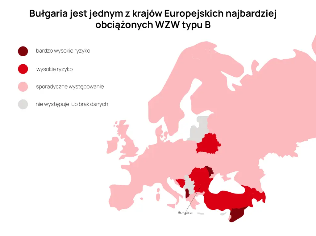 Mapa występowania WZW typu B w Europie