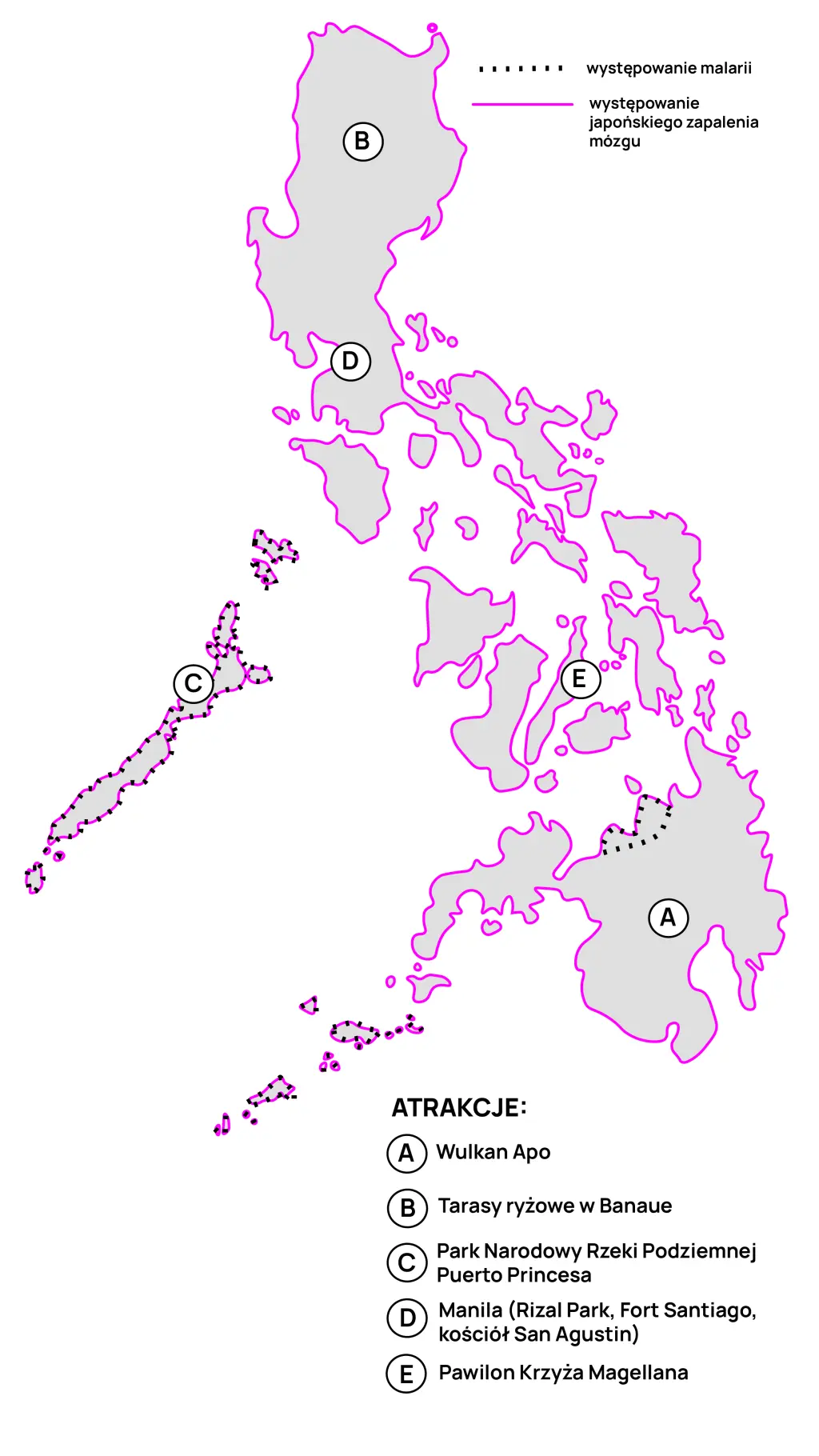 Mapa występowania japońskiego zapalenia mózgu na Filipinach