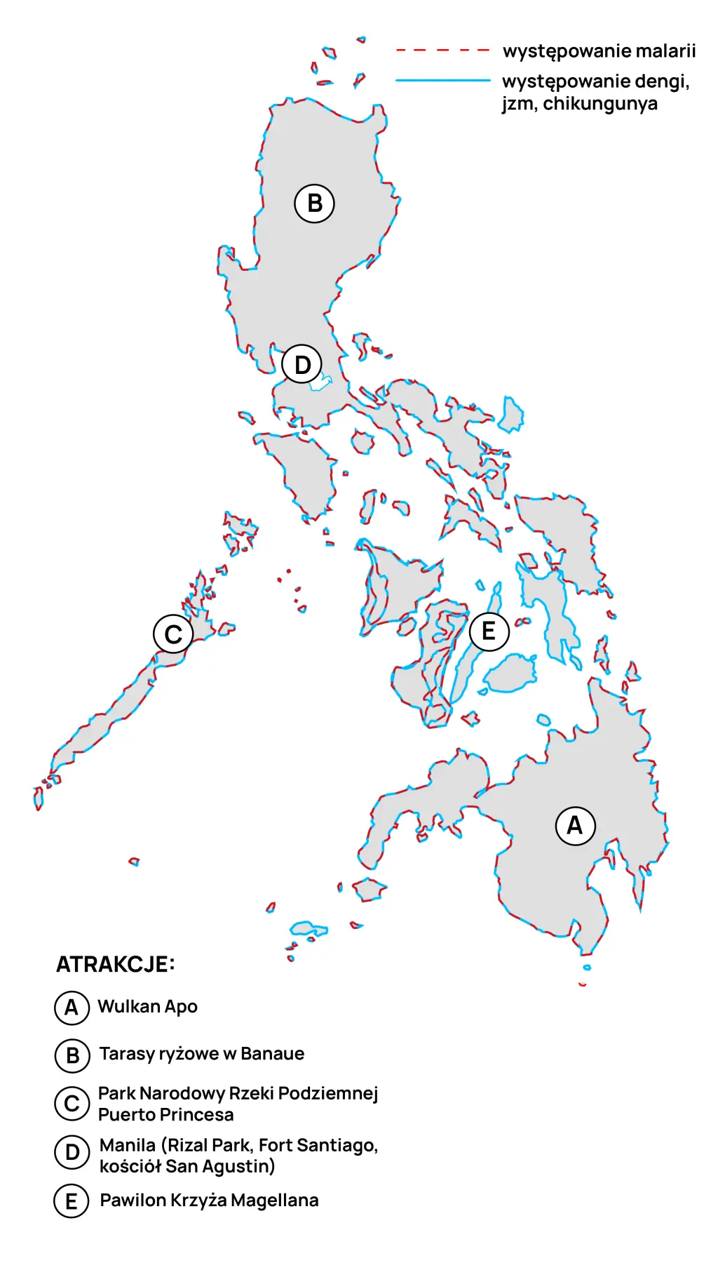 Obszary występowania malarii na Filipinach mapa