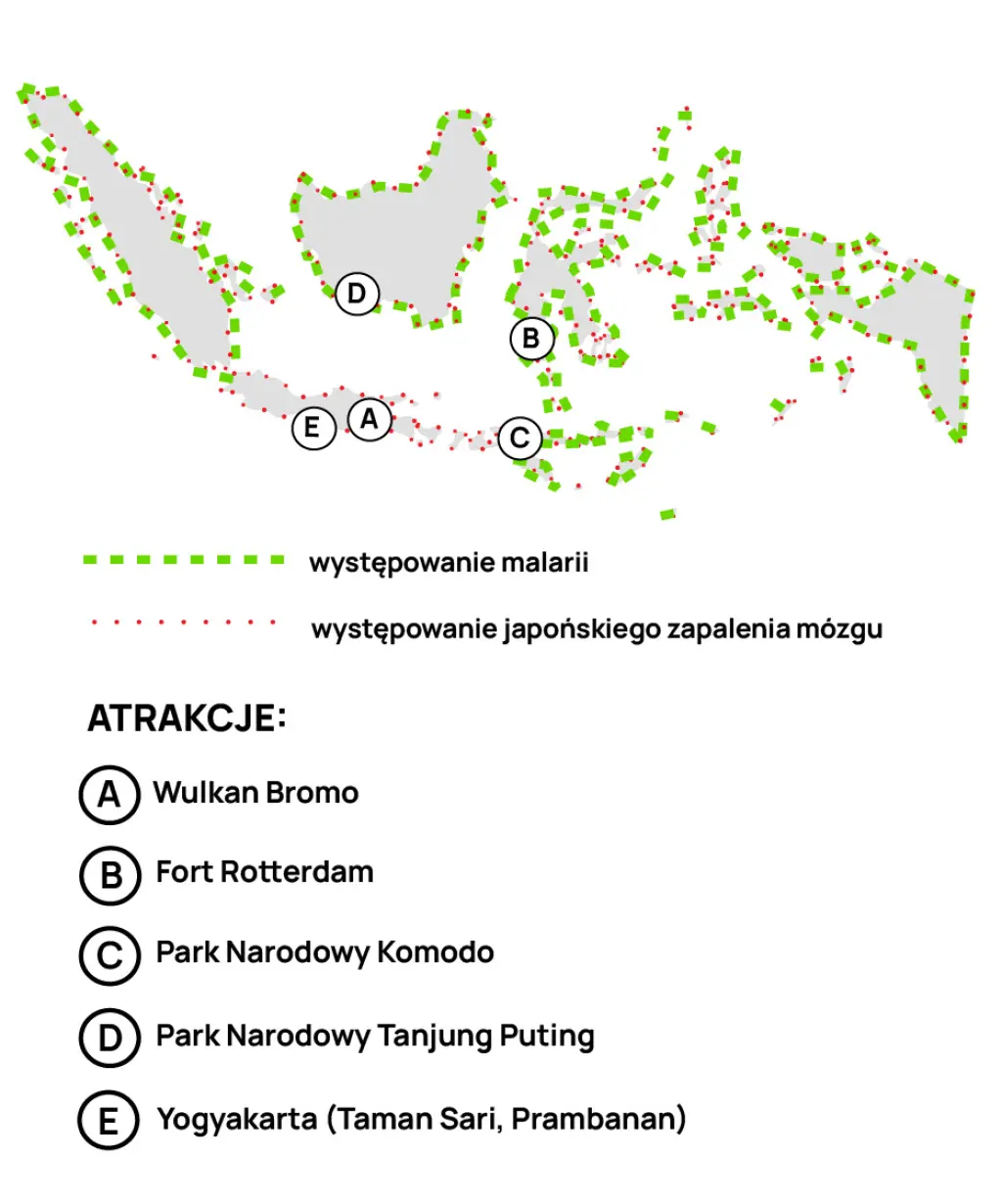 Mapa występowania malarii i JZM w Indonezji