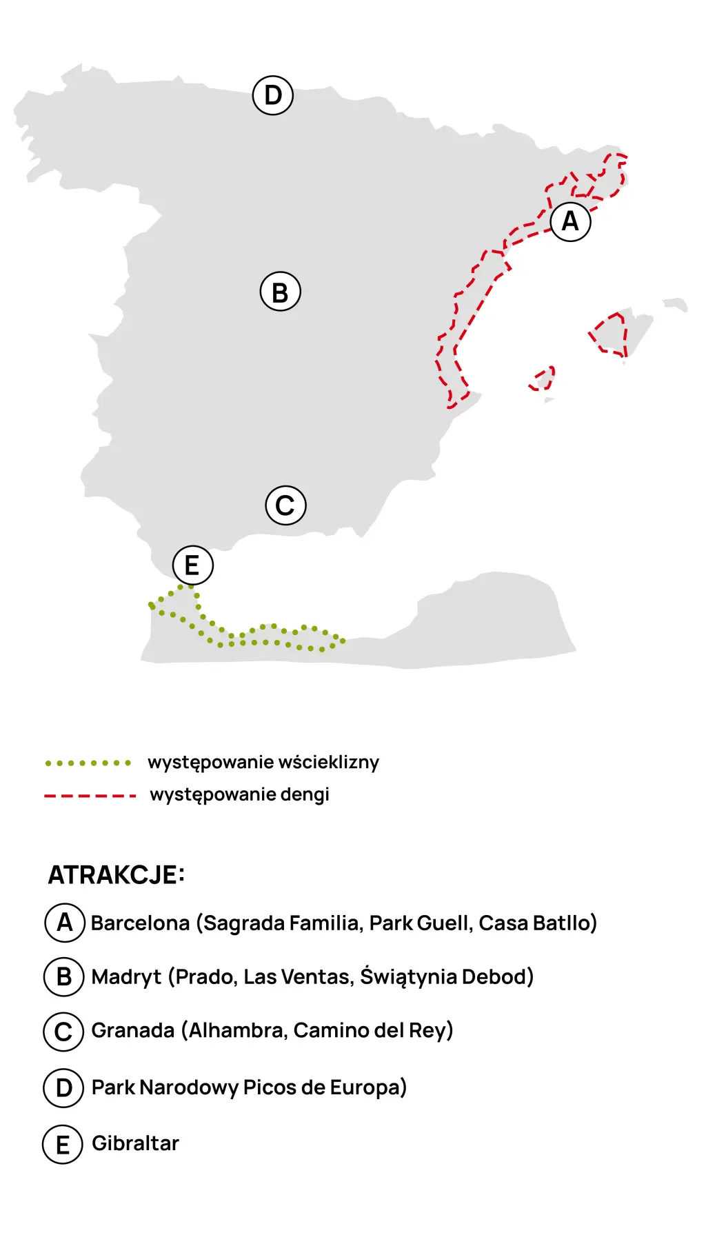 Mapa dengi i wścieklizny w Hiszpanii