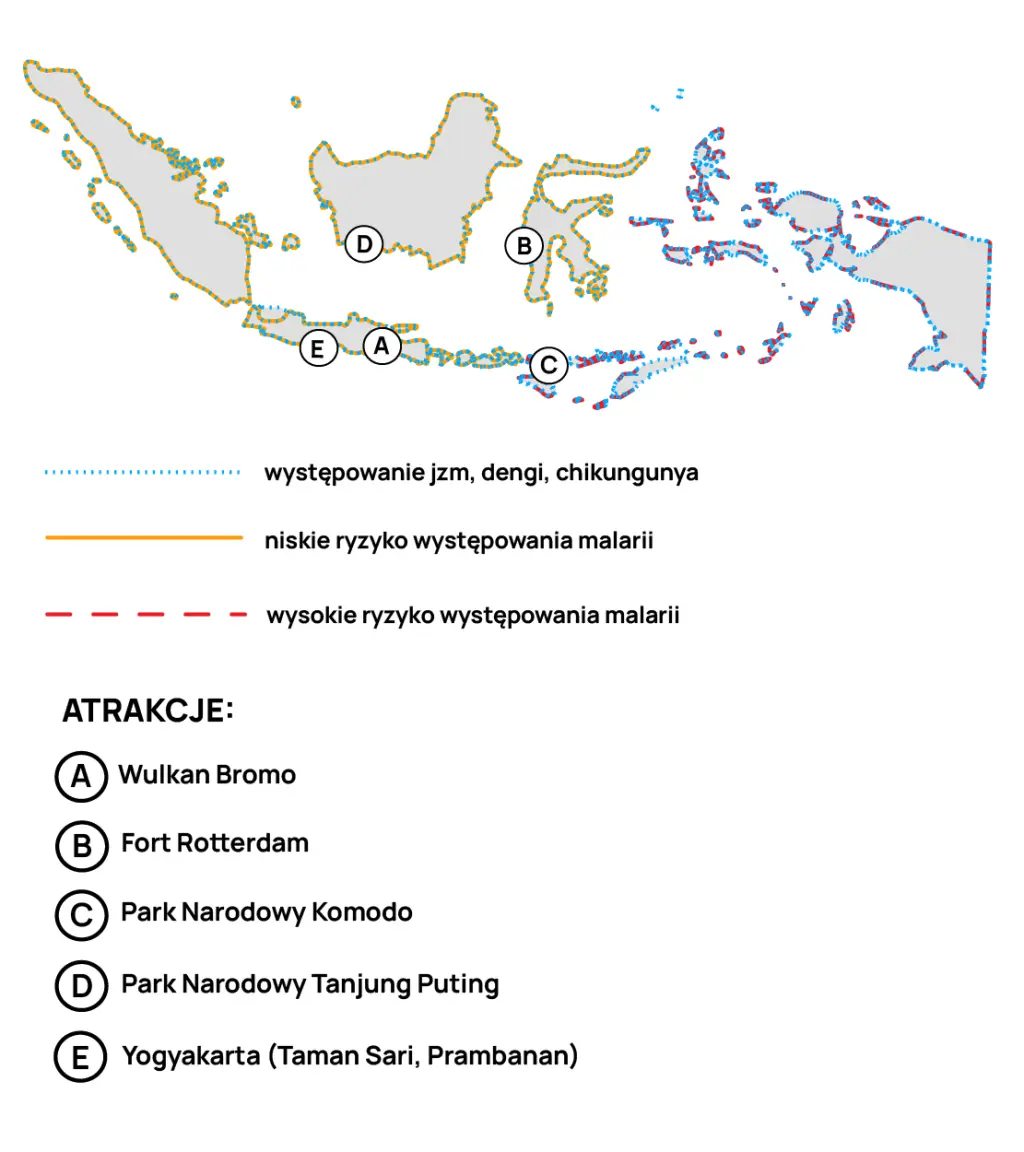 Mapa występowania malarii i JZM w Indonezji