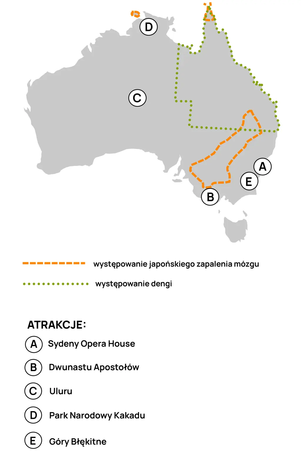 Mapa dengi i JZM w Australii