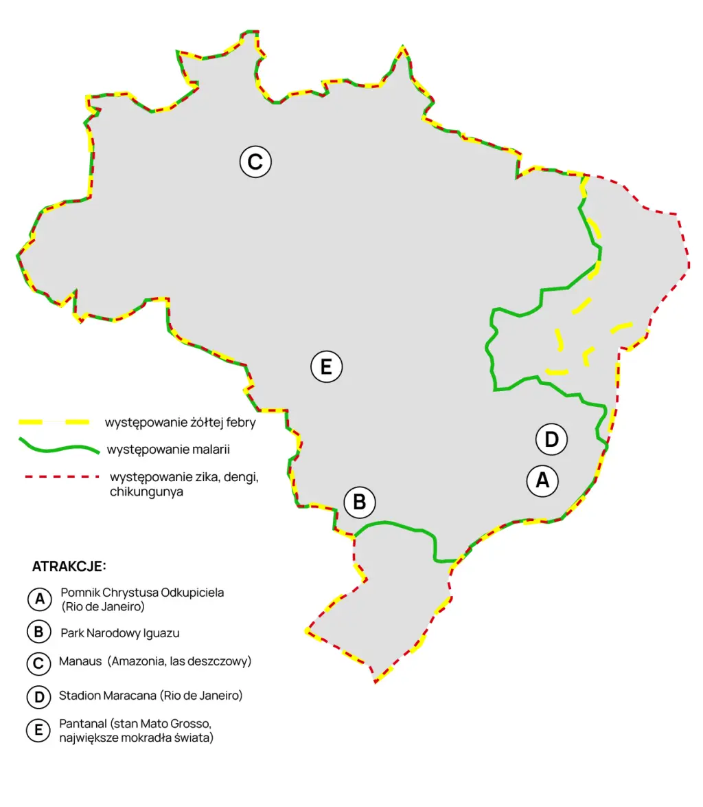 Mapa występowania chorób transmitowanych przez komary w Brazylii