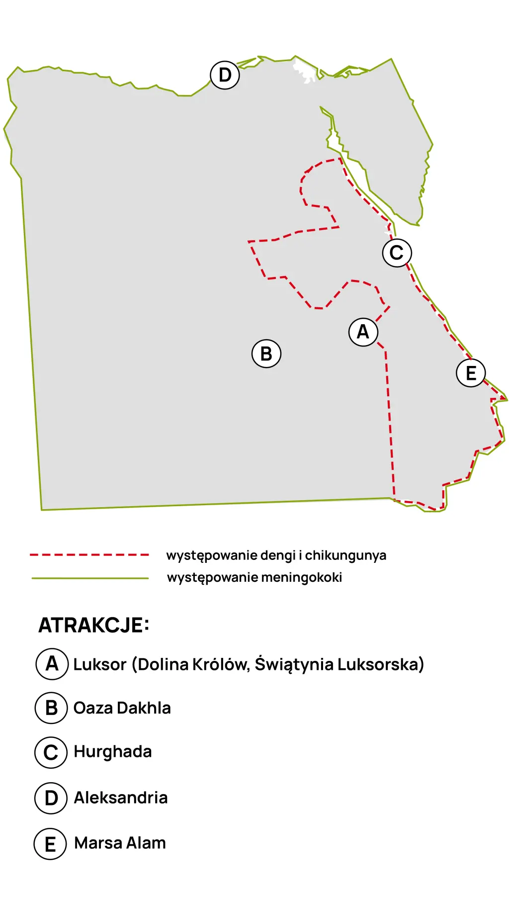 Mapa występowania dengi, chikungunyi i meningokoków w Egipcie