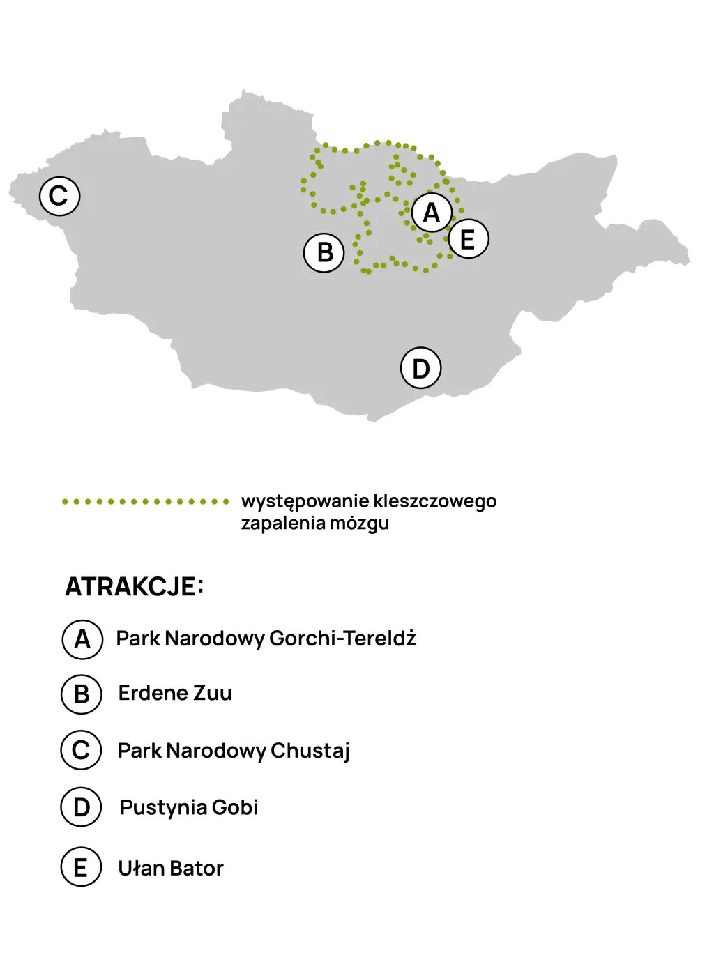 Mapa kleszczowego zapalenia mózgu w Mongolii