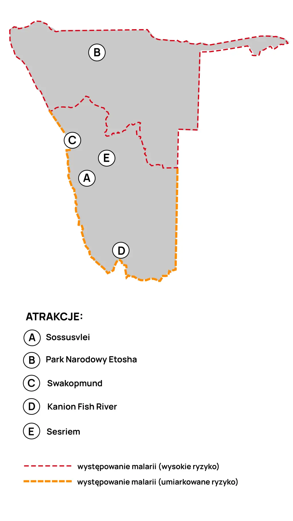 Mapa malarii w Namibii