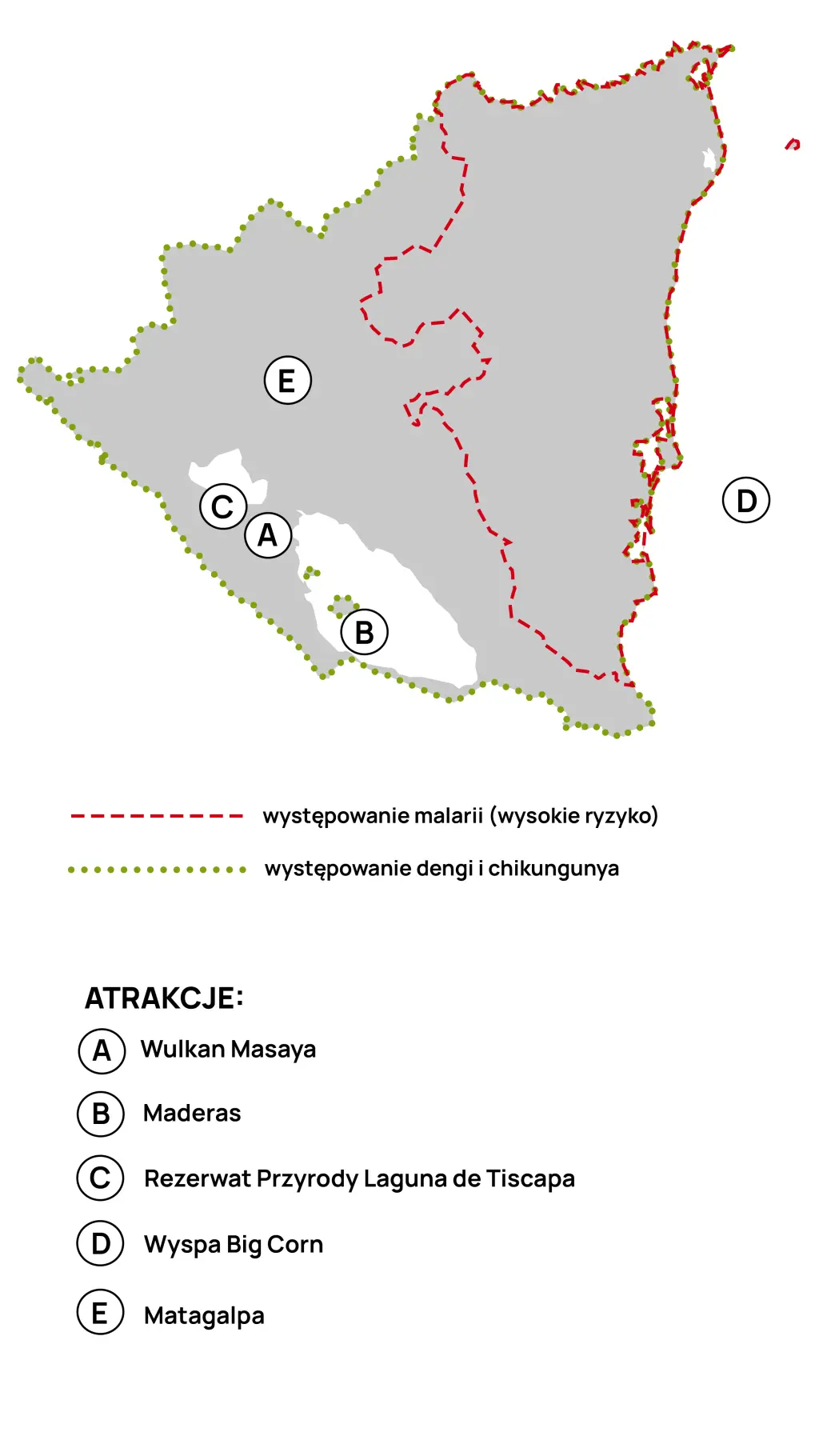 Mapa dengi i malarii w Nikaragui