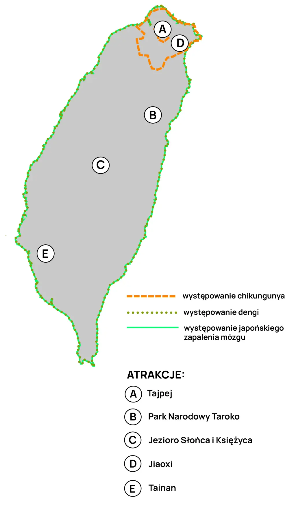Mapa dengi, chikungunyi i JZM w Tajwanie
