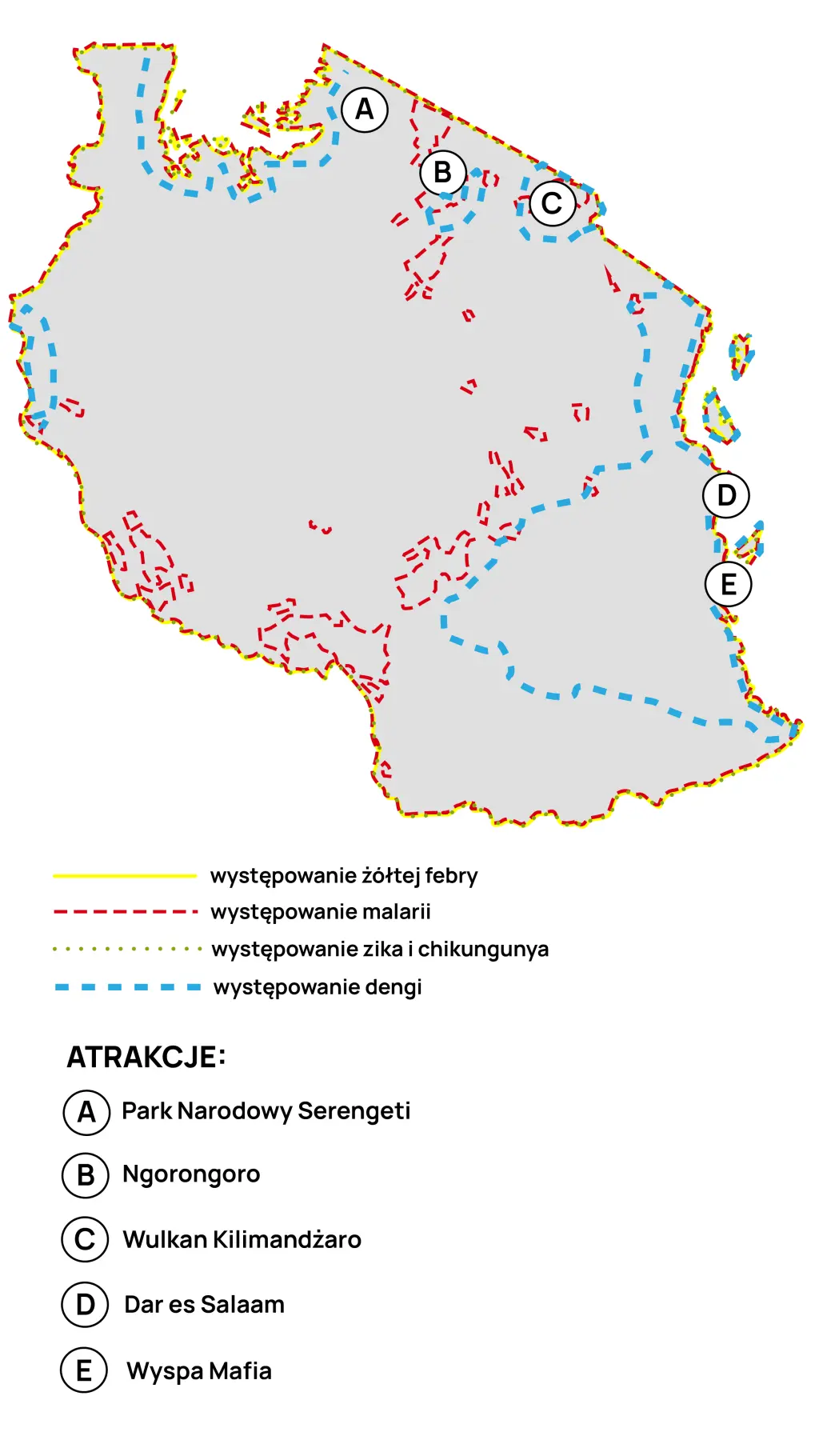 Mapa występowania chorób przenoszonych przez komary w Tanzanii