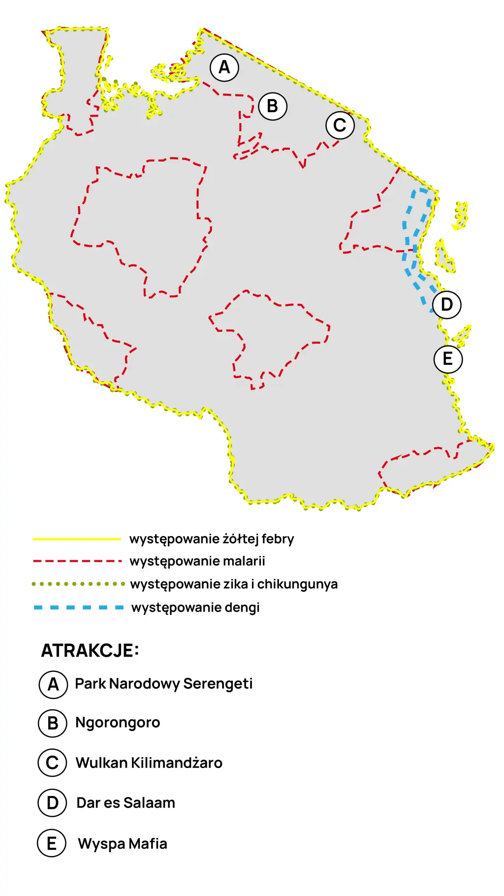 Mapa występowania chorób przenoszonych przez komary w Tanzanii