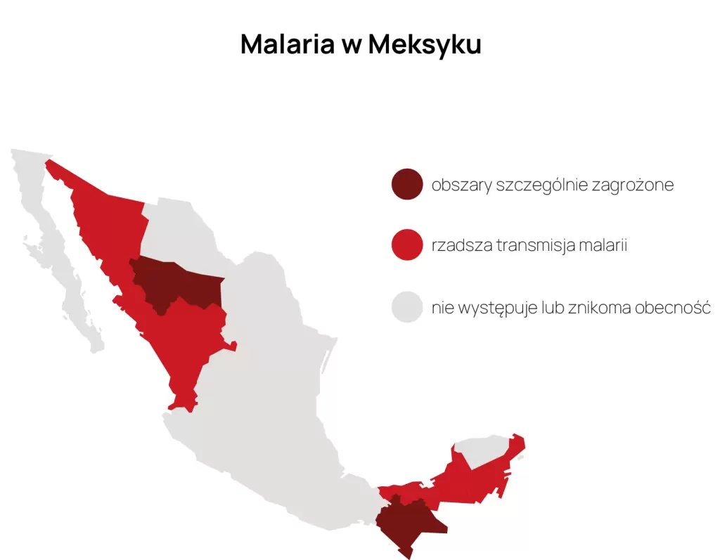 Mapa: obszary występowania malarii w Meksyku
