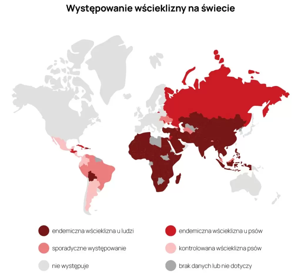 Mapa występowania wirusa wścieklizny na świecie