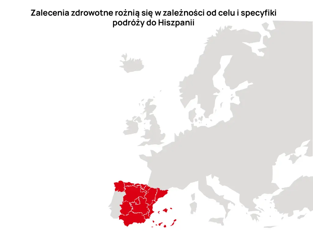 Mapa Hiszpanii z informacją o różnicach w zaleceniach zdrowotnych