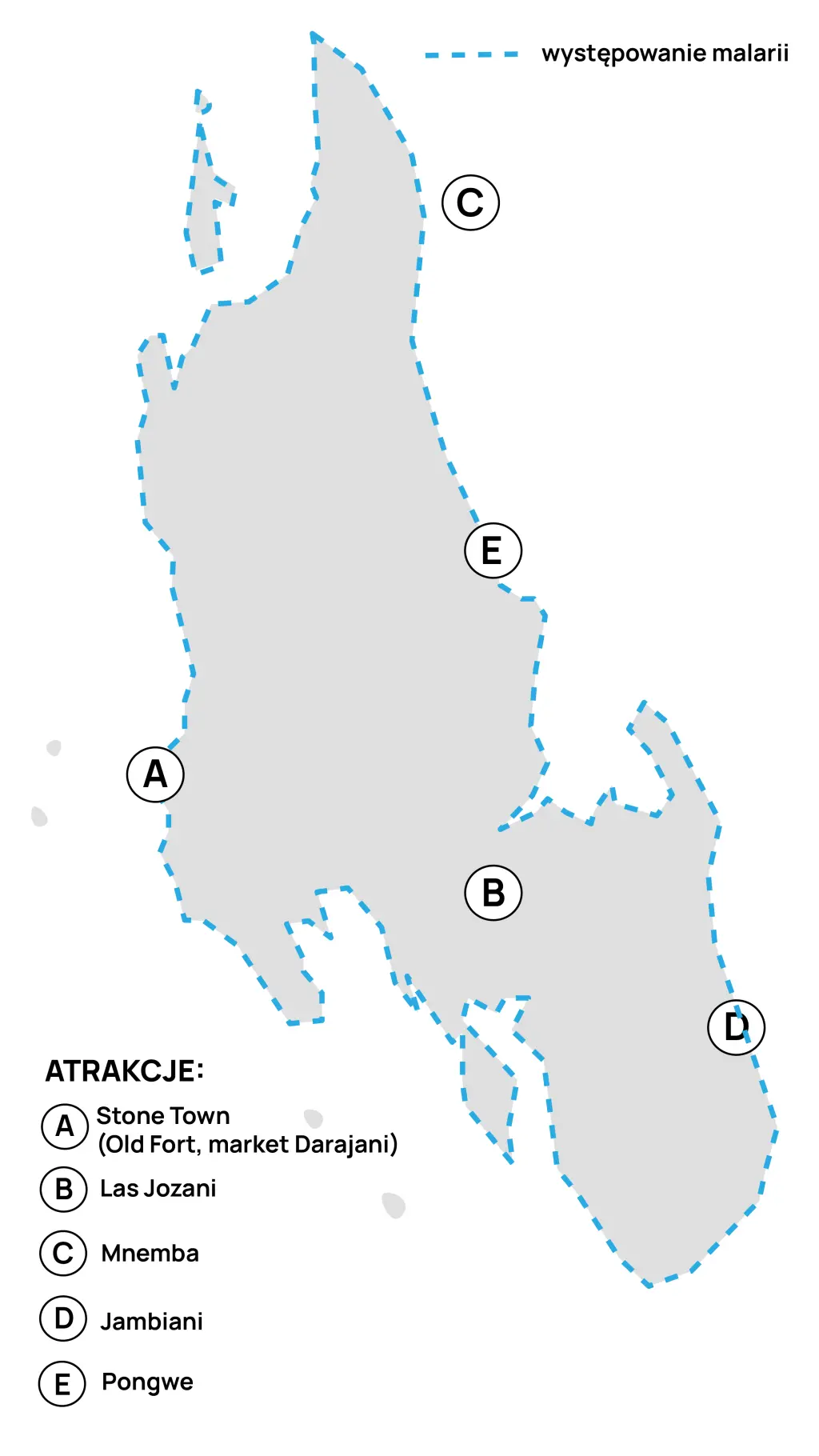 Mapa występowania malarii na Zanzibarze